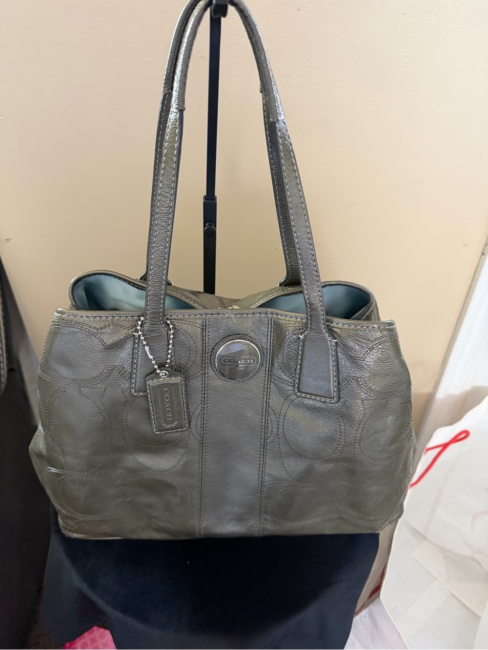 Coach Metallic Gray Leather Shoulder Tote